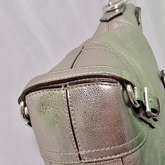 Authentic MICHAEL KORS Fallon Medium Nickel Satchel Leather Handbag - Picture 16 of 17